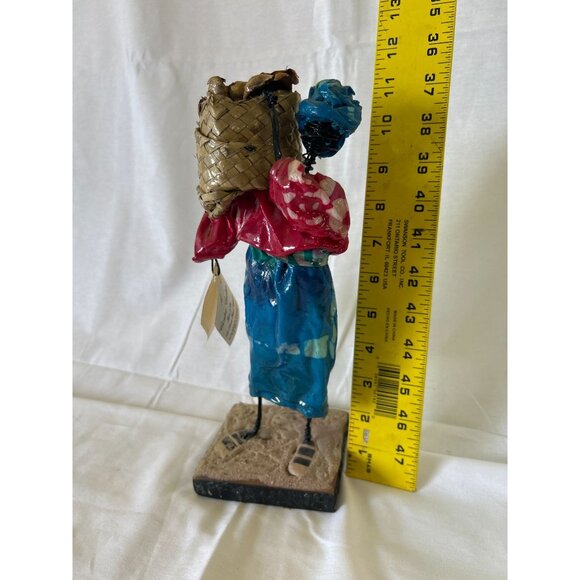 Handcrafted Soff Touch Figurine Of Woman With Basket 12" Tall - Picture 2 of 3
